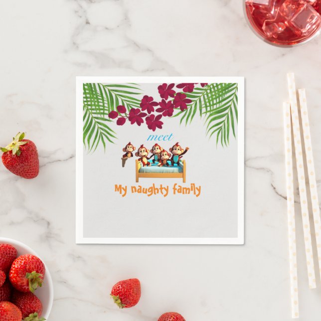 Serviette En Papier famille de singes coquins (En situation)