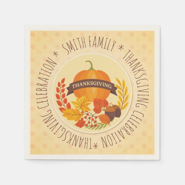 Serviette En Papier Famille. Fête de l'Action de grâce. Personnalisé. (Devant)