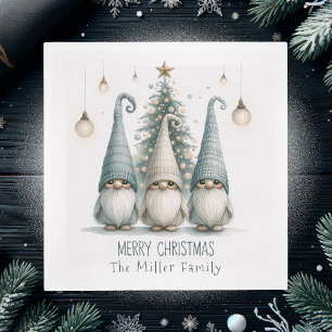 Serviette En Papier Famille mignonne de Gnomes à Noël, personnalisée
