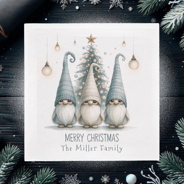 Serviette En Papier Famille mignonne de Gnomes à Noël, personnalisée (Créateur téléchargé)