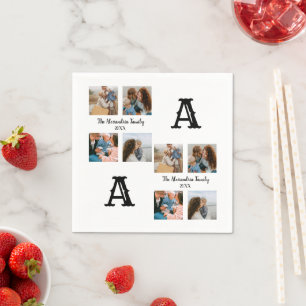 Serviette En Papier Famille personnalisée 4 photo collage monogramme