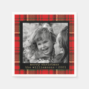 Serviette En Papier Famille Plaid Rouge et or Noël
