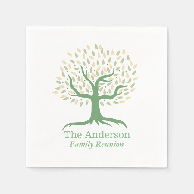 Serviette En Papier Famille Réunion Arbre Familial Vert Élégant (Devant)