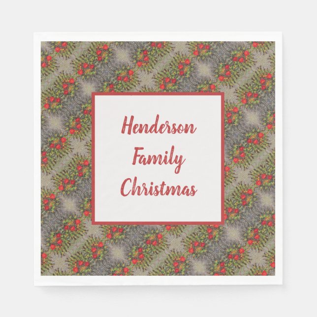 Serviette En Papier Famille Vacances Rouge et Vert Motif Abstrait (Devant)