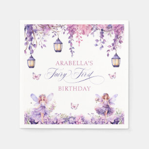 Serviette En Papier Fantaisie Florale Violette Fée Premier Anniversair