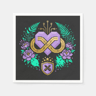 Serviette En Papier Fantaisie Gamer Violet Turquoise Doré Crest