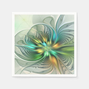Serviette En Papier Fantaisie Moderne Abstraite Fleur Fractale Colorée