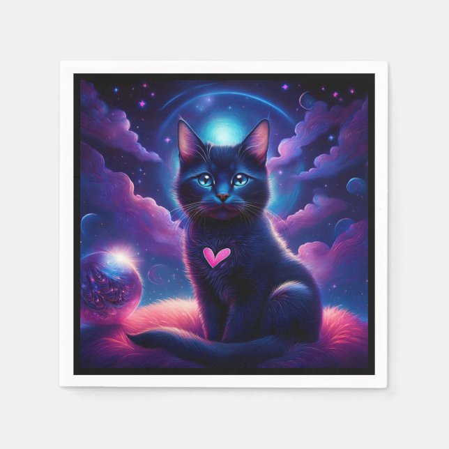 Serviette En Papier Fantasy Scene Black Kitten Beautiful Blue Eyes (Devant)