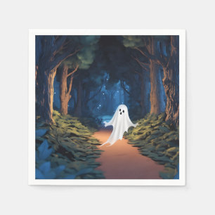 Serviette En Papier Fantôme Blanc D'Halloween En Forêt