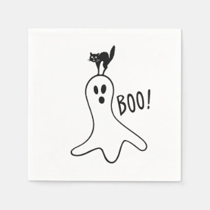Serviette En Papier Fantôme de fête d'Halloween et chat noir mignonn