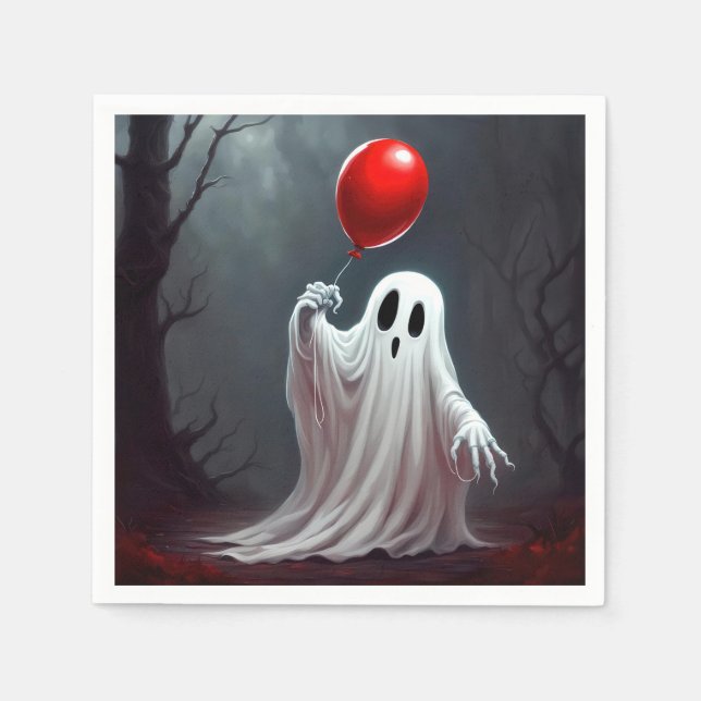 Serviette En Papier Fantôme D'Halloween Avec Ballotte Rouge (Devant)