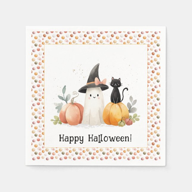 Serviette En Papier Fantôme lunatique et Halloween de chat noir (Devant)