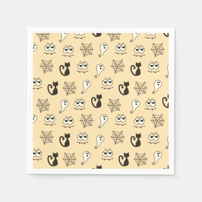 Serviette En Papier Fantôme, toiles d'araignées et chats noirs Jaune (Devant)