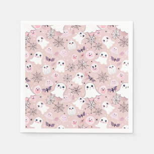 Serviette En Papier Fantômes roses et éléments d'Halloween Motif sans 