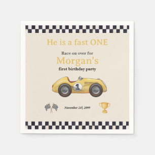 Serviette En Papier Fast One Yellow Race Car Enfants Première fête d'a