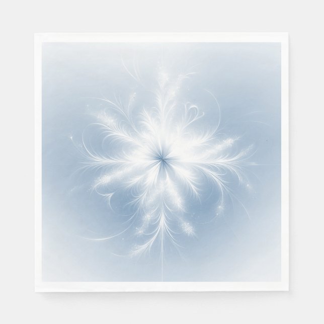Serviette En Papier Faux De Neige Blanc Fraîche Sur Bleu (Devant)