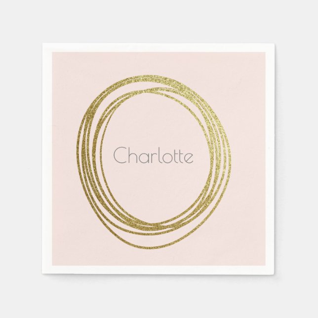 Serviette En Papier Faux Gold Abstrait Circle Design avec nom (Devant)