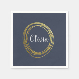 Serviette En Papier Faux Gold Abstrait Circle Design avec nom