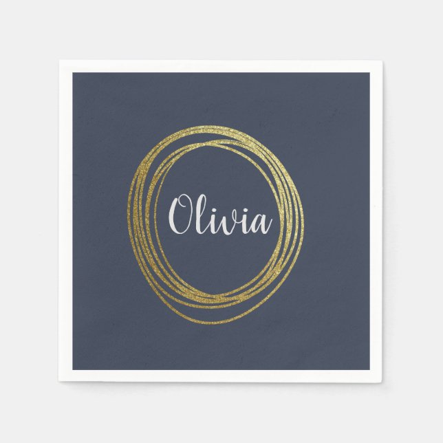 Serviette En Papier Faux Gold Abstrait Circle Design avec nom (Devant)