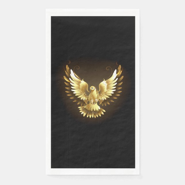 Serviette En Papier Faux Gold Foil Peace Dove en noir (Devant)