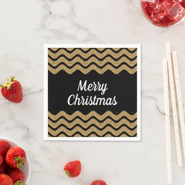 Serviette En Papier Faux Gold Parties scintillant Black Stripes Noël (En situation)