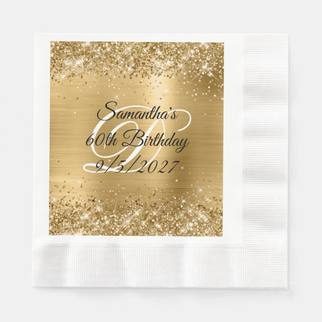 Serviette En Papier Faux Gold Parties scintillant et Foil 60e annivers (Devant)
