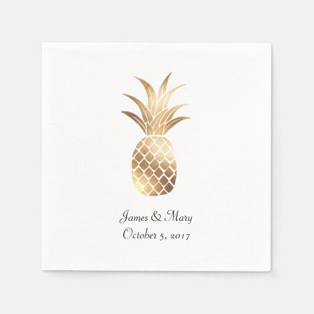 Serviette En Papier Faux Gold Pineappy Mariage Cocktail (Devant)