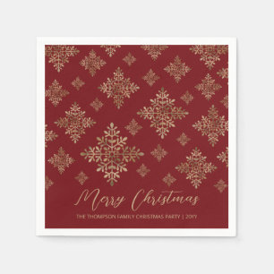 Serviette En Papier Faux Golden Foil Snowflakes Sur Rouge (Pas Vrai Fo