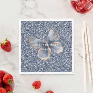 Serviette En Papier Faux Papillon Pailleté en Jean Bleu Anniversaire
