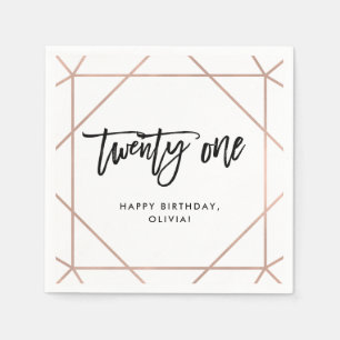 Serviette En Papier Faux Rose Gold Géométrique Anniversaire 21 ans