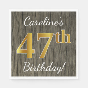 Serviette En Papier Faux Wood, Faux Gold 47th Birthday + Custom Name