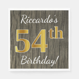 Serviette En Papier Faux Wood, Faux Gold 54e anniversaire + Nom person