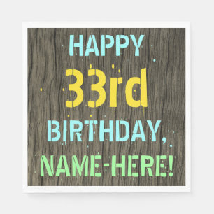 Serviette En Papier Faux Wood, Peint Texte Look, 33ème anniversaire + 
