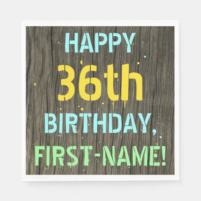 Serviette En Papier Faux Wood, Peint Texte Look, 36e anniversaire + No (Devant)