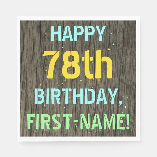 Serviette En Papier Faux Wood, Peint Texte Look, 78e anniversaire + No (Devant)
