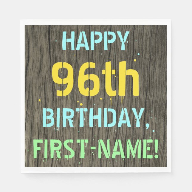 Serviette En Papier Faux Wood, Peint Texte Look, 96e anniversaire + No (Devant)