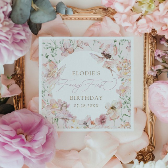 Serviette En Papier Fée 1ère Filles Florales Rose jetable Anniversaire (Créateur téléchargé)