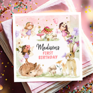 Serviette En Papier Fée Anniversaire 1ère Forêt Enchantée Fille Floral