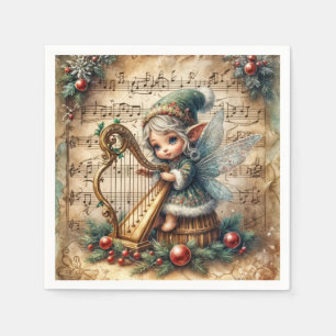 Serviette En Papier Fée de Noël Jouer une harpe