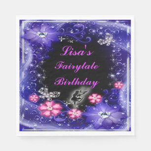 Serviette En Papier Fée Magique Et Papillons Violet Floral