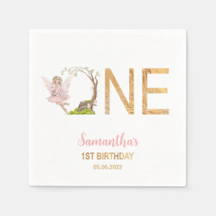 Serviette En Papier Fée rose Forêt Florale 1er anniversaire