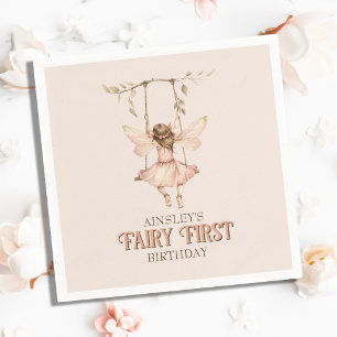 Serviette En Papier Fée rose pâle personnalisée Premier 1er anniversai
