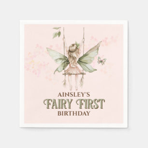 Serviette En Papier Fée rose personnalisée 1er anniversaire