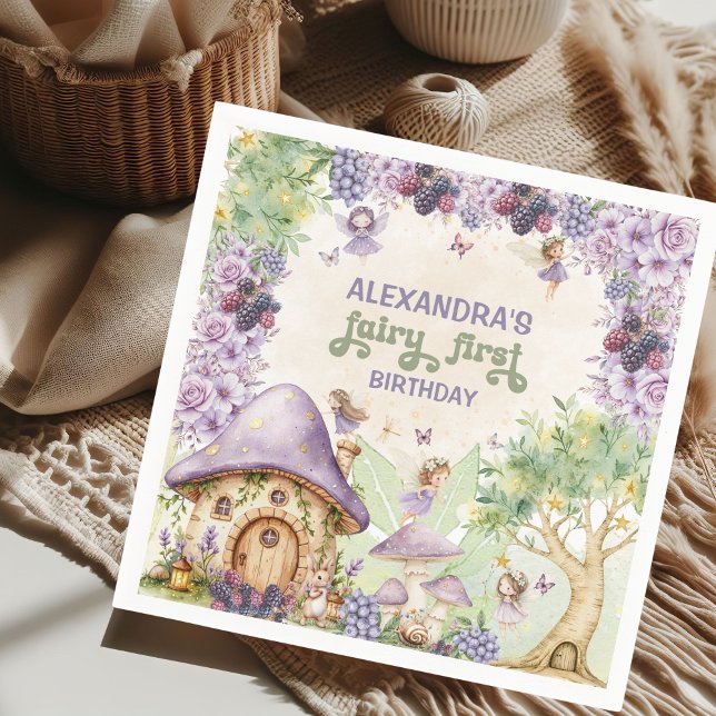 Serviette En Papier Fée Violette Première Baie Premier Anniversaire (Créateur téléchargé)