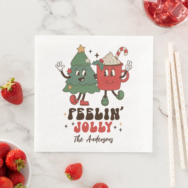Serviette En Papier Feelin' Jolly Fêtes de Noël Funny Retro Nom (En situation)