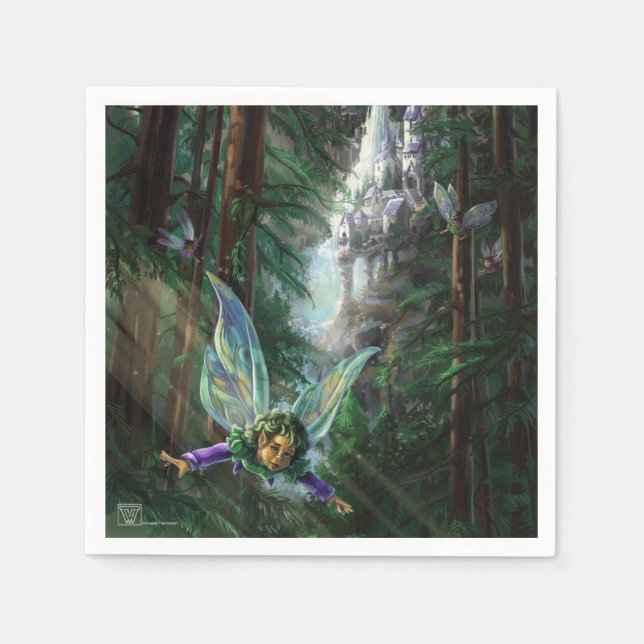 Serviette En Papier Fées forestières et château de cascade (Devant)