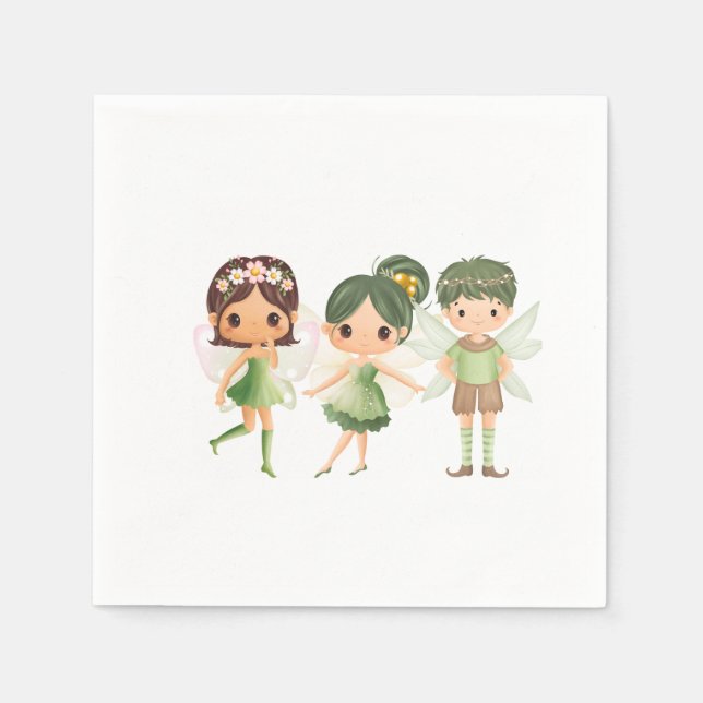 Serviette En Papier Fées habillées de bols en papier vert (Devant)