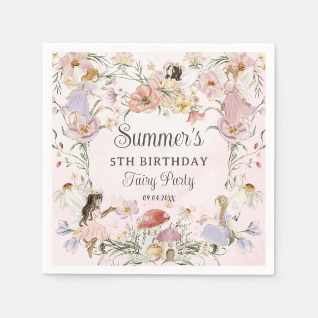 Serviette En Papier Fées Whimsical Anniversaire Fleur Jardin prairie (Devant)