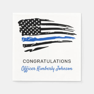 Serviette En Papier Félicitations à la Police Party Mince Ligne Bleu