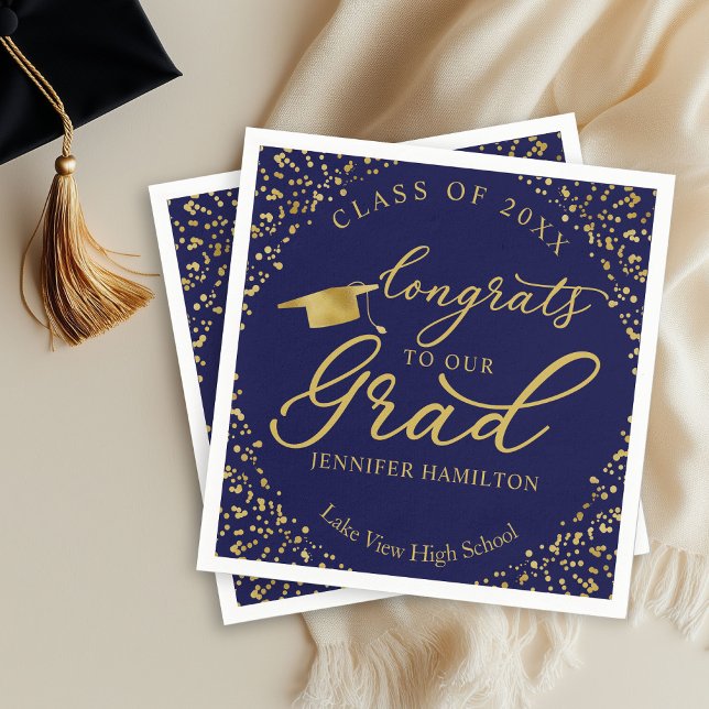 Serviette En Papier Félicitations À Notre Grad Gold Blue Graduation (Créateur téléchargé)